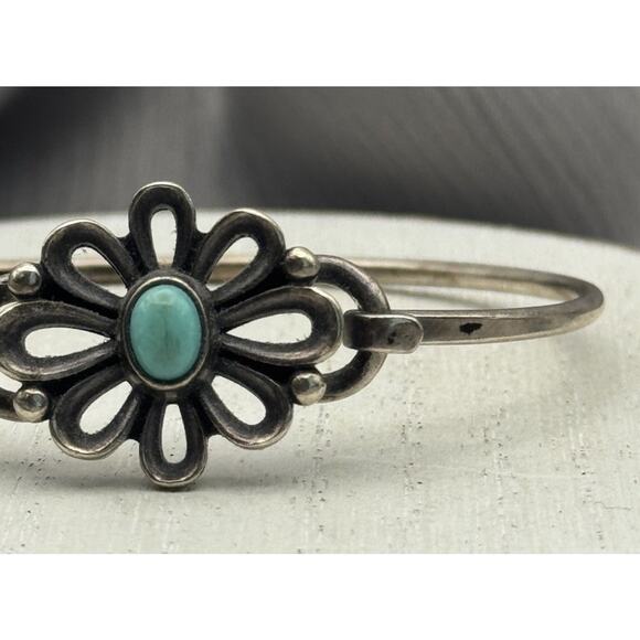 Retired James Avery 925 Flower W/ Turquoise Bangle Bracelet 12.89G / 6 In - Picture 3 of 9